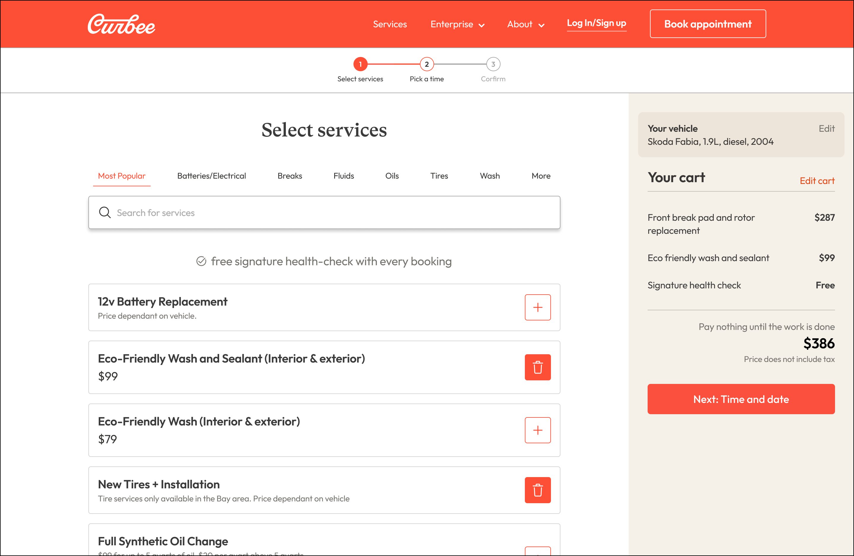 Services page after